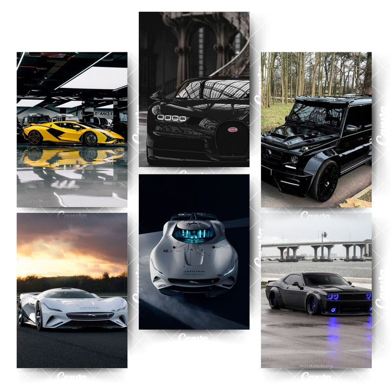 Car Posters Pack – 6 Designs That Turn Walls into Power ZonesHome & Office Room Décor-Glue Dots Included