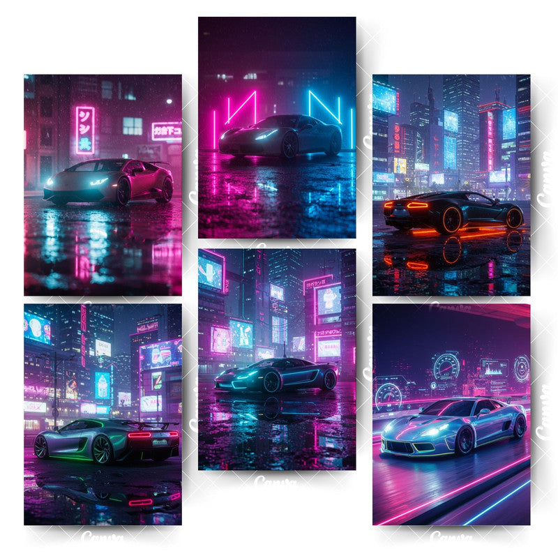 Trendy Car Wall Art Pack – 6 Posters for Stylish SpacesHome & Office Room Décor-Glue Dots Included