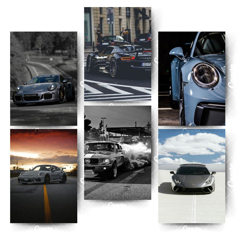 Car Poster Set – 6 Designs Inspired by Racing LegendsHome & Office Room Décor-Glue Dots Included