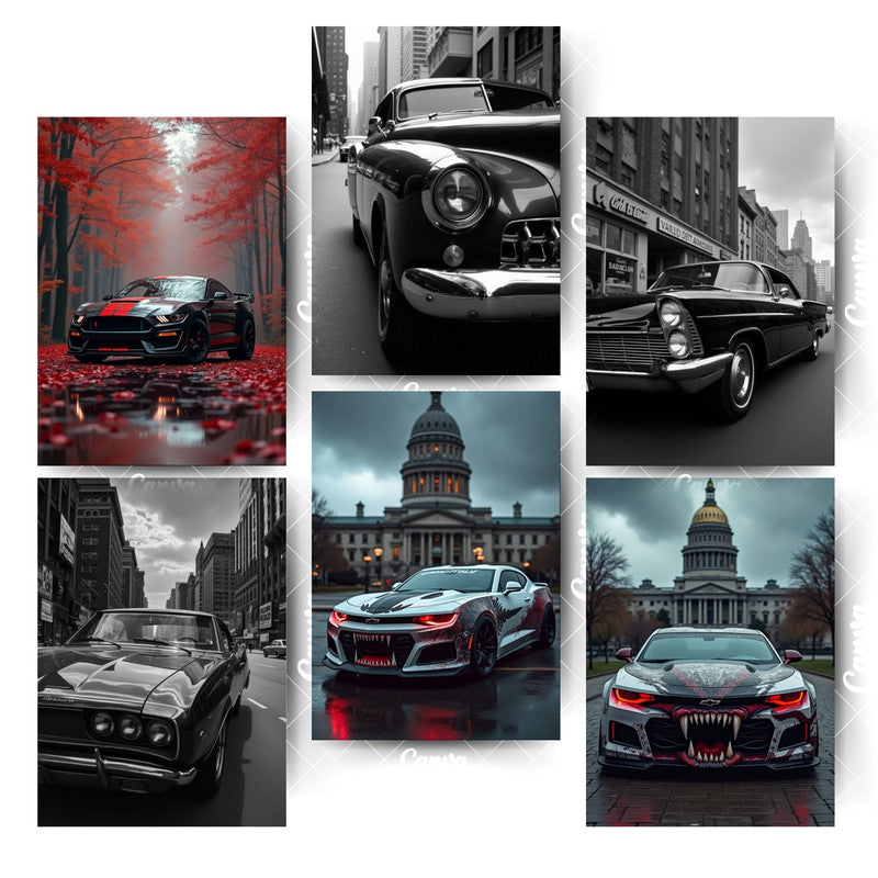 Pack of 6 Car Posters – Where Class Meets PerformanceHome & Office Room Décor-Glue Dots Included