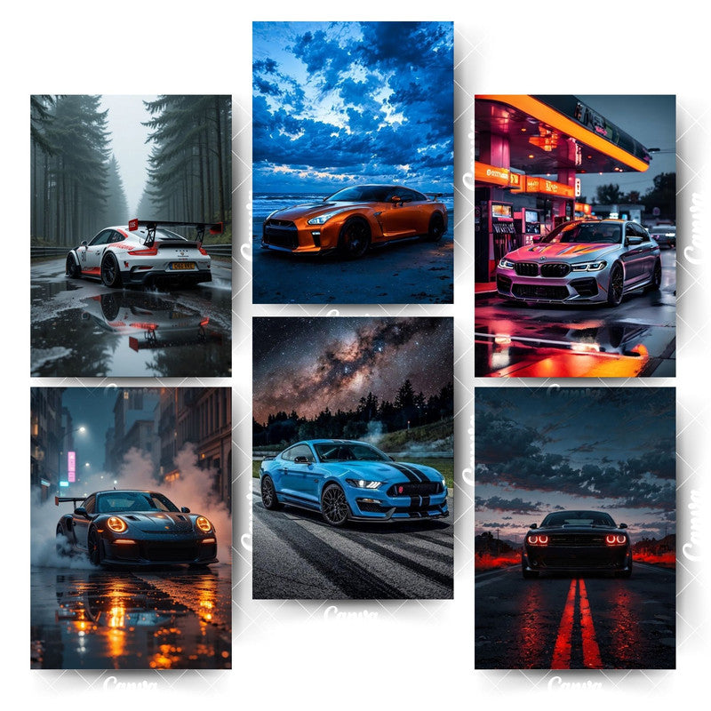 Luxury Auto Wall Art Set – 6 Posters of Pure Automotive ExcellenceHome & Office Room Décor-Glue Dots Included