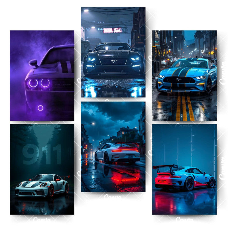 Pack of 6 Supercar Posters – Feel the Adrenaline DailyHome & Office Room Décor-Glue Dots Included