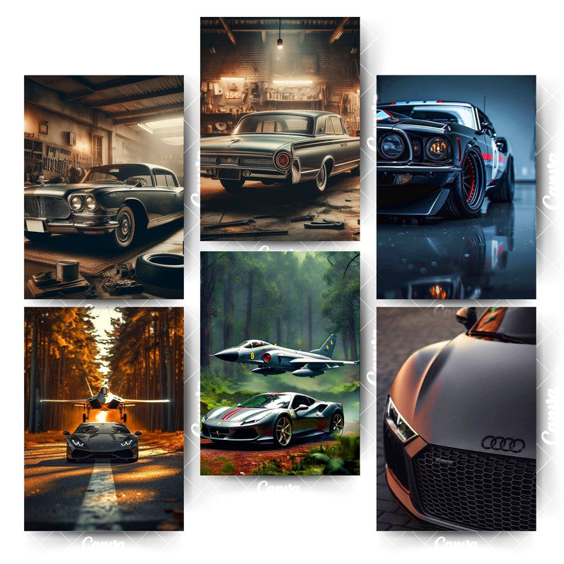 Pack of 6 Car Posters – Built for Speed LoversHome & Office Room Décor-Glue Dots Included