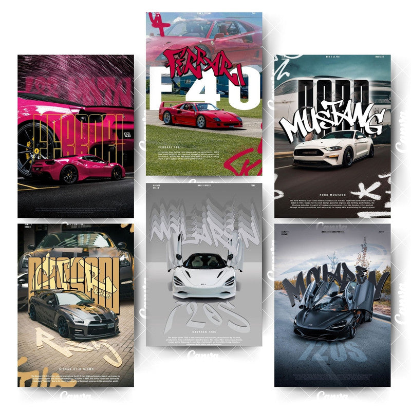 Iconic Car Poster Set – 6 Designs That Speak Speed & ClassHome & Office Room Décor-Glue Dots Included