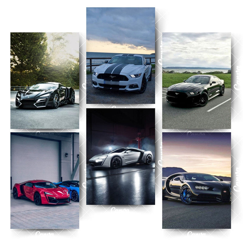 Pack of 6 Car Posters – Turn Your Room into a Car GalleryHome & Office Room Décor-Glue Dots Included