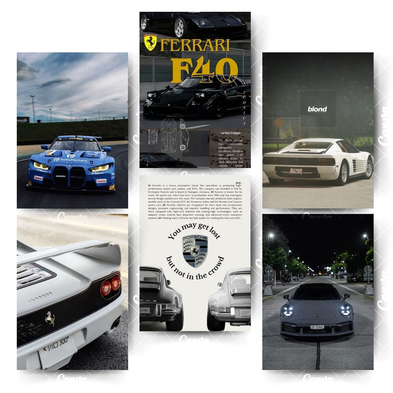 Car Poster Pack – 6 Prints Inspired by Automotive ExcellenceHome & Office Room Décor-Glue Dots Included