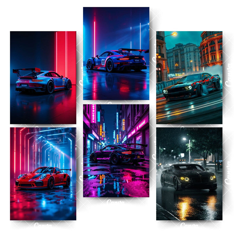 Pack of 6 Car Posters – Perfect Aesthetic Upgrade for Your RoomHome & Office Room Décor-Glue Dots Included