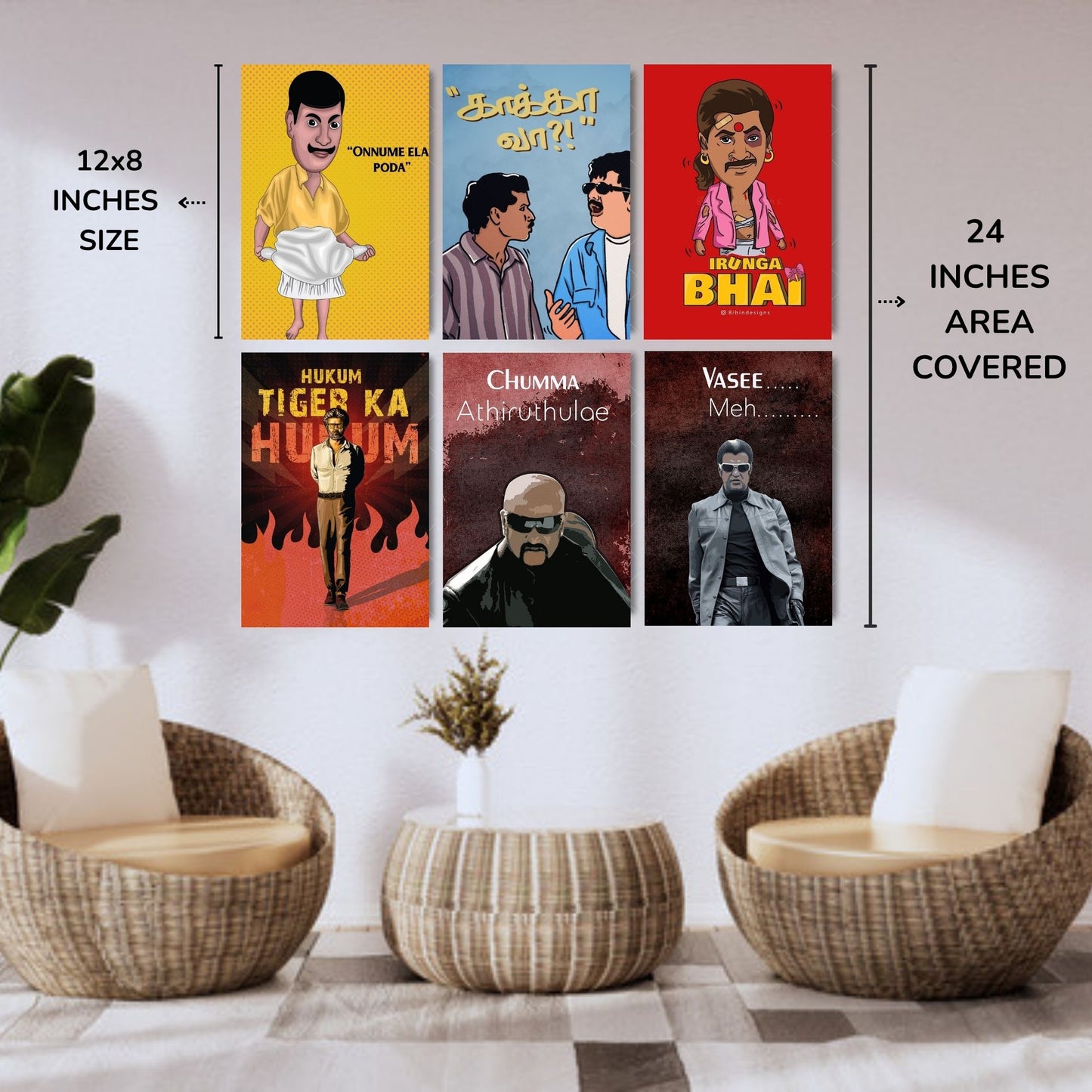 Aonami A4 Tamil Cinema Troll Meme Prints Pack of 6 Posters Glue Dots Included 300 GSM Matte Paper Kollywood Humor Dialogue Wall Decor Tamil Mass Punch Meme Posters for Room Study Area Office Decoration