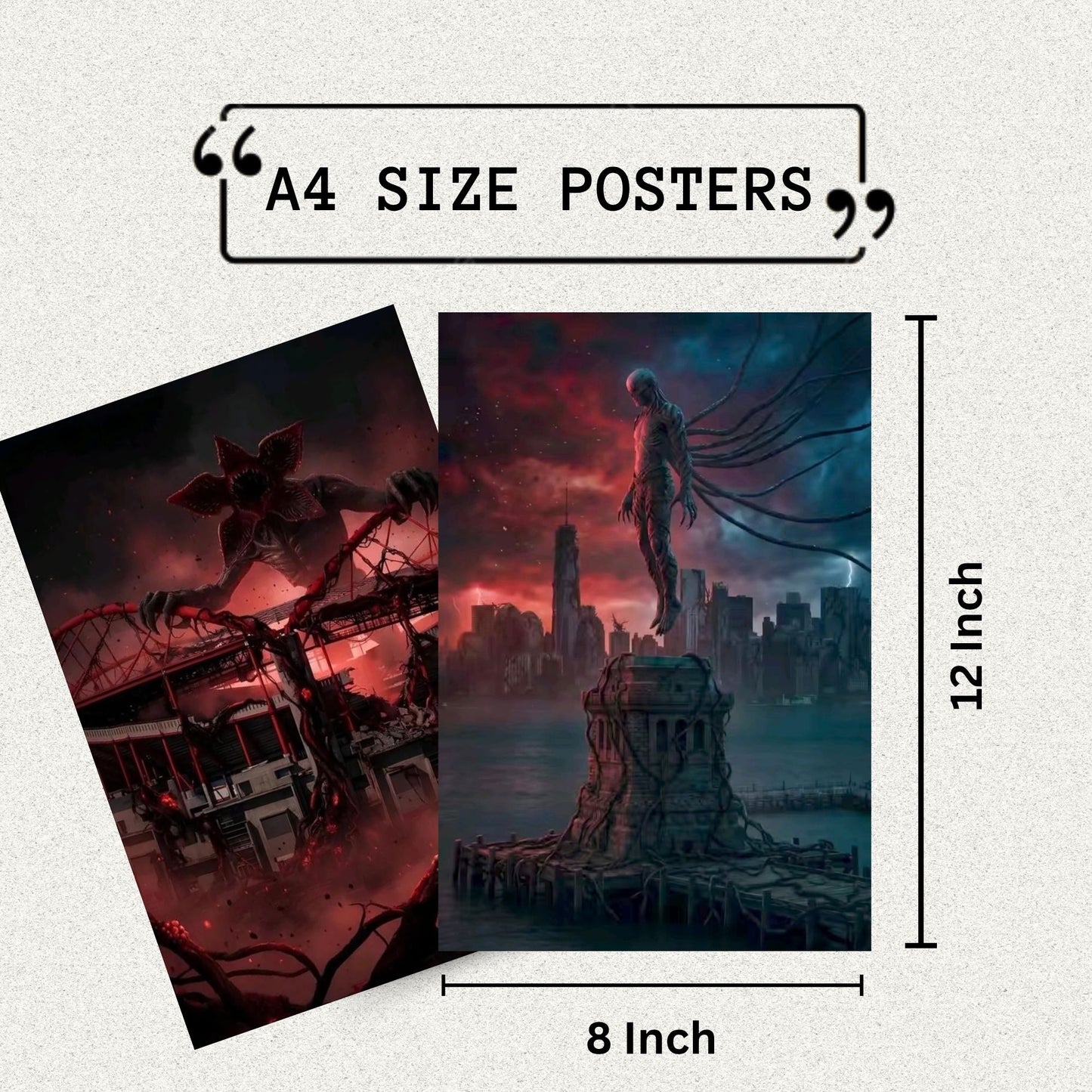 Aonami Stranger Things Artistic Print Bundle A4 Set of 12 on 300 GSM Matte Paper Enhance Bedroom, Office & Study Space with Stylish Wall Decor
