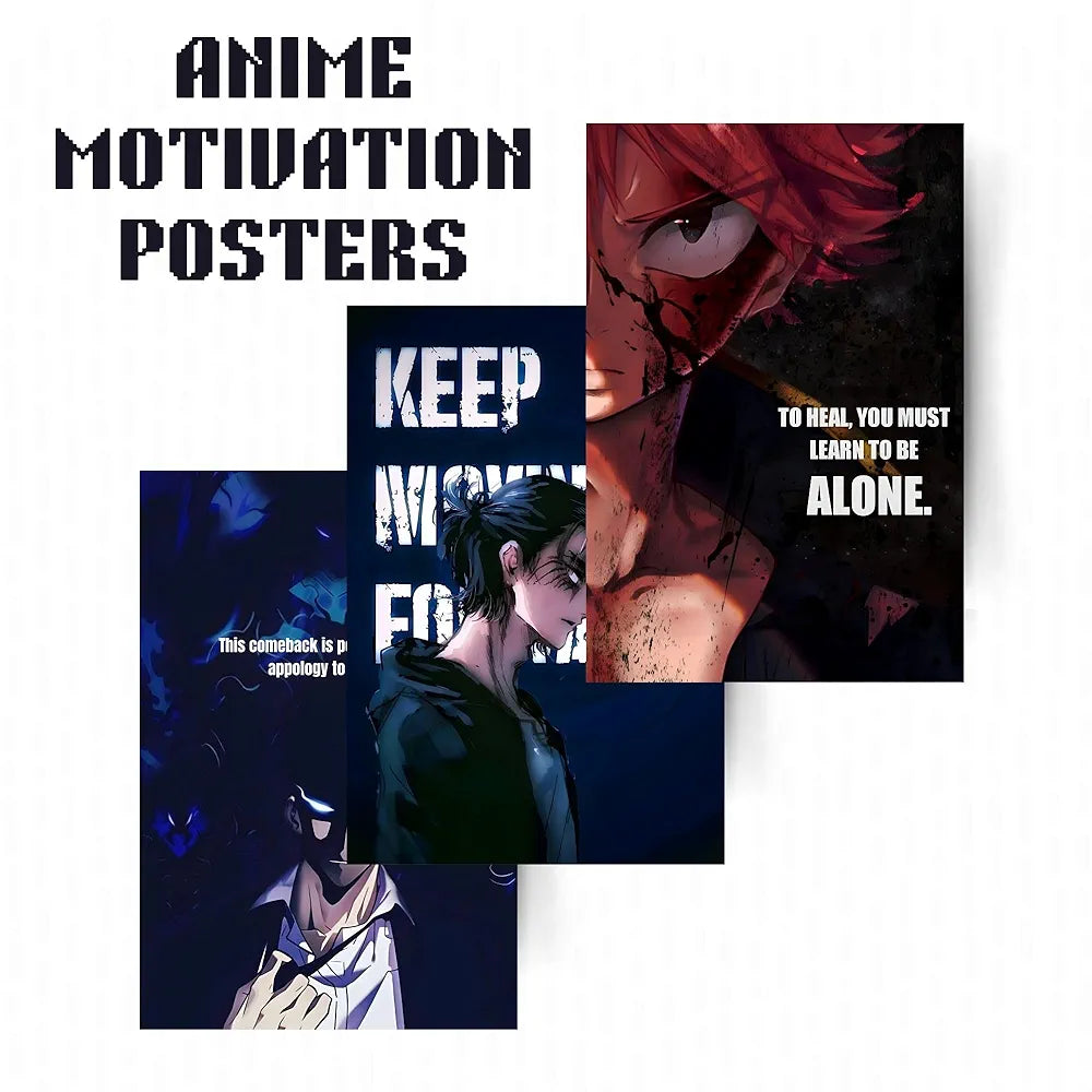 Posters Inc Anime Motivational Wall Art - A4 Size, Pack of 6, 300 GSM Matte Paper - Perfect for Bedrooms, Gaming Rooms, Offices, Hostels & Study Spaces - Aesthetic Decor with Inspiring Quotes, Glue Dots Included