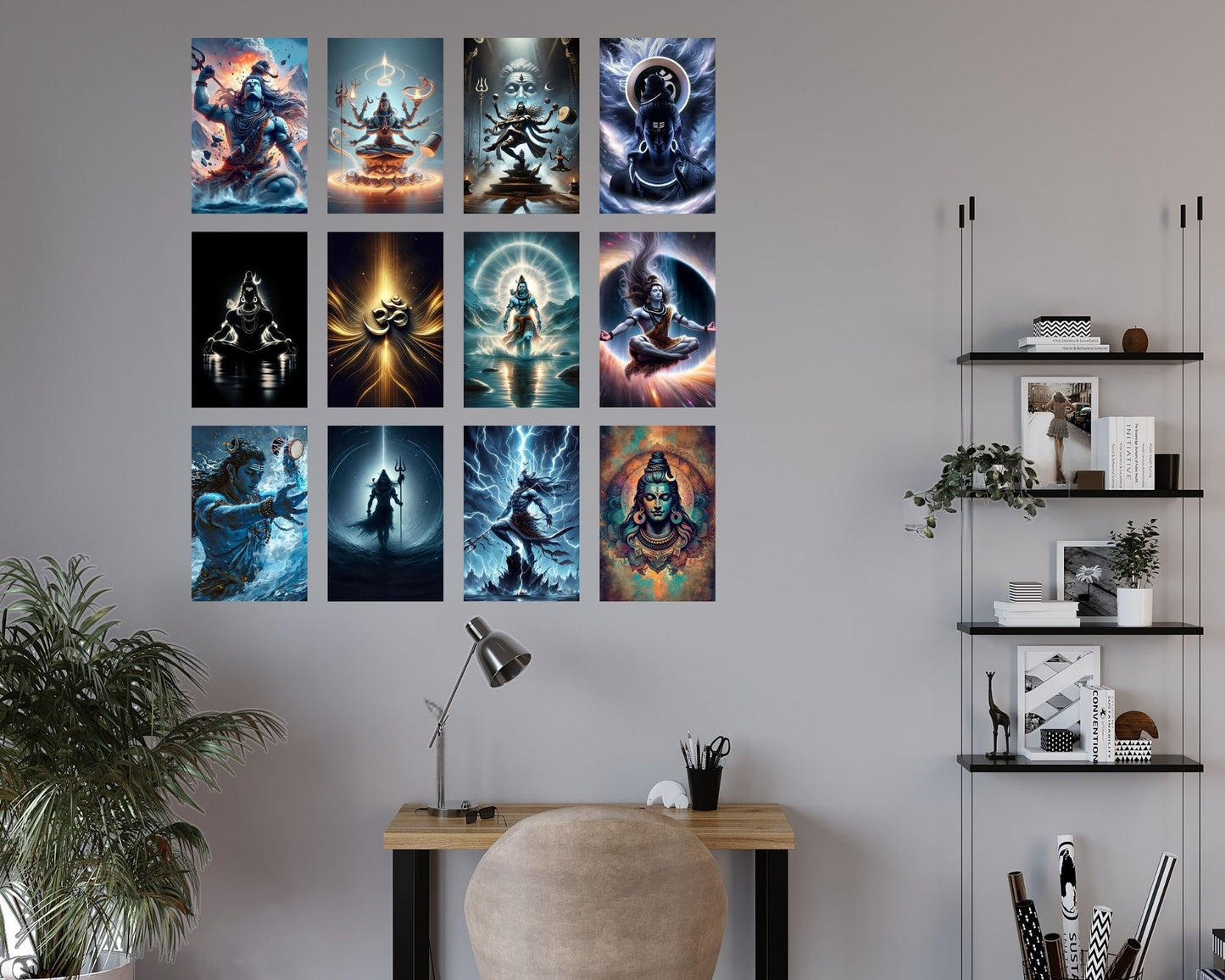 Posters Inc Set of 12 Aesthetic Lord Shiva Poster, Mahadev Wall Sticker for Pooja Room, HD Quality Print on 300 GSM A4 Size 8 * 12 Inch, Glue Dots Included, God Posters