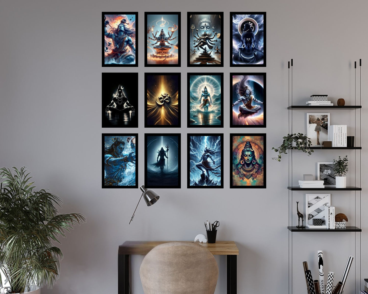 Posters Inc Lord Shiva Posters for Wall – Set of 12 Aesthetic Mahadev Wall Art Prints | A4 Size 8x12 Inch HD Posters on 300 GSM Paper with Gluedots | God Posters for Pooja Room, Home & Office Decoration