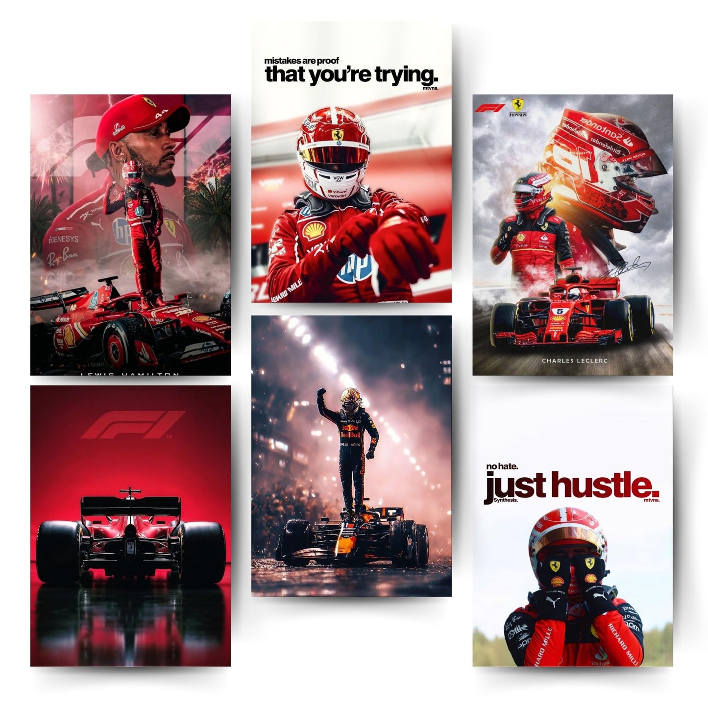 Posters Inc F1 Ferrari Racing Wall Posters On 300 Gsm Matte Paper Size A4 Pack Of 6 Posters With Glue Dots Included Premium Car Posters For Room Office Decor And Wall Decoration