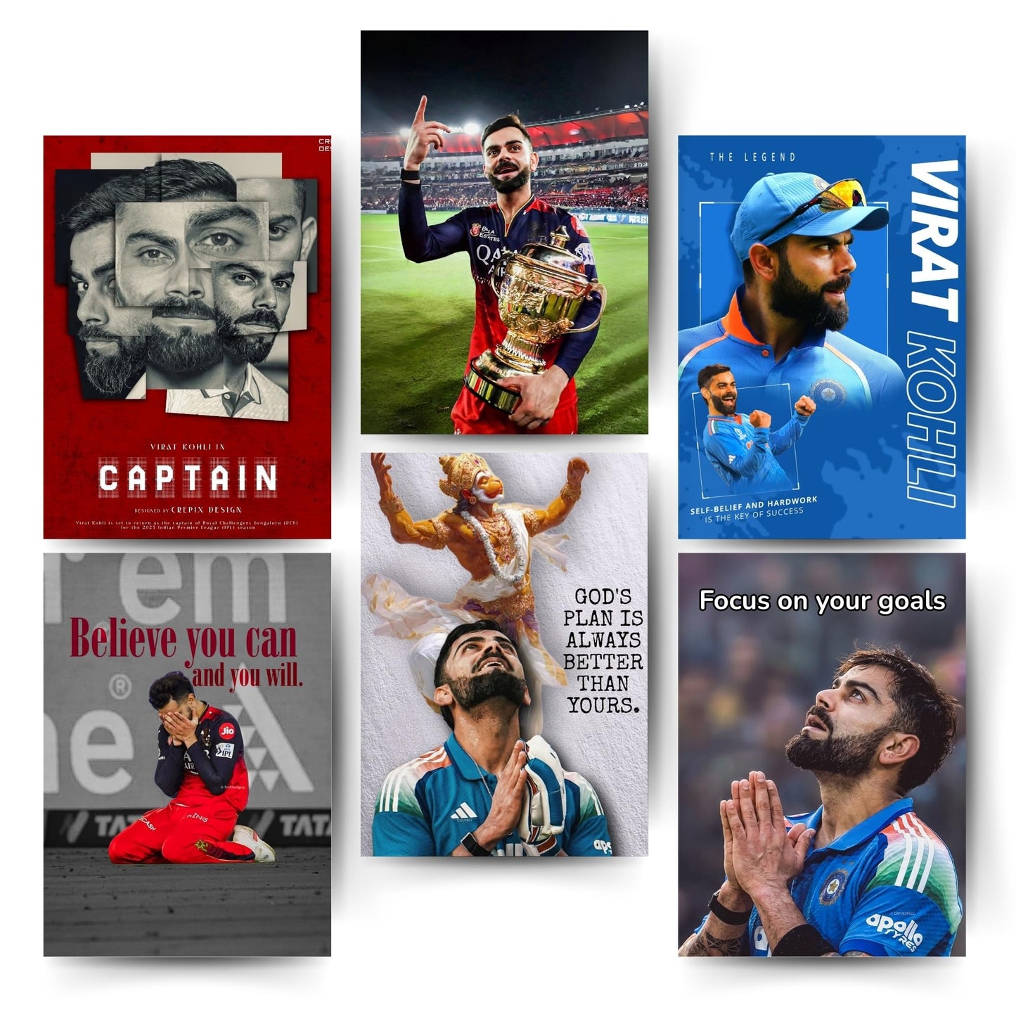 Posters Inc Virat Kohli Poster For Room A4 Size Pack Of 6 Printed On 300 Gsm Matte Paper With Glue Dots Included Cricket Posters Room Virat Kohli Decor Wall Posters For Bedroom Office