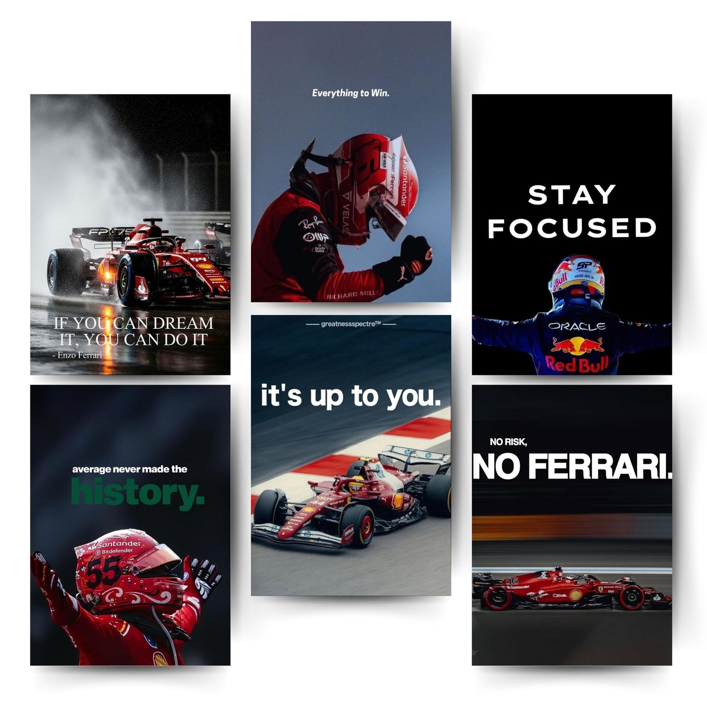 Posters Inc F1 Ferrari Motivational Posters For Wall A4 Size Pack Of 6 Posters Printed On 300 Gsm Matte Paper With Glue Dots Included Car Posters For Room Workspace And Office Decor