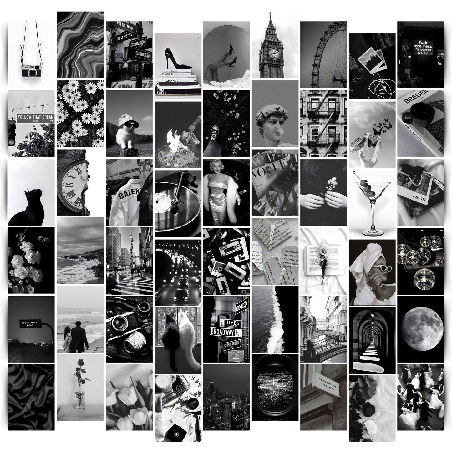Posters Inc Paper Pack of 54 Black&White Posters, Home Decor Items for Living Room, Aesthetic Black&White Wall Stickers for Bedroom and Kitchen, Gifts for Women, 4x6 Inches Size Collage Art Kit