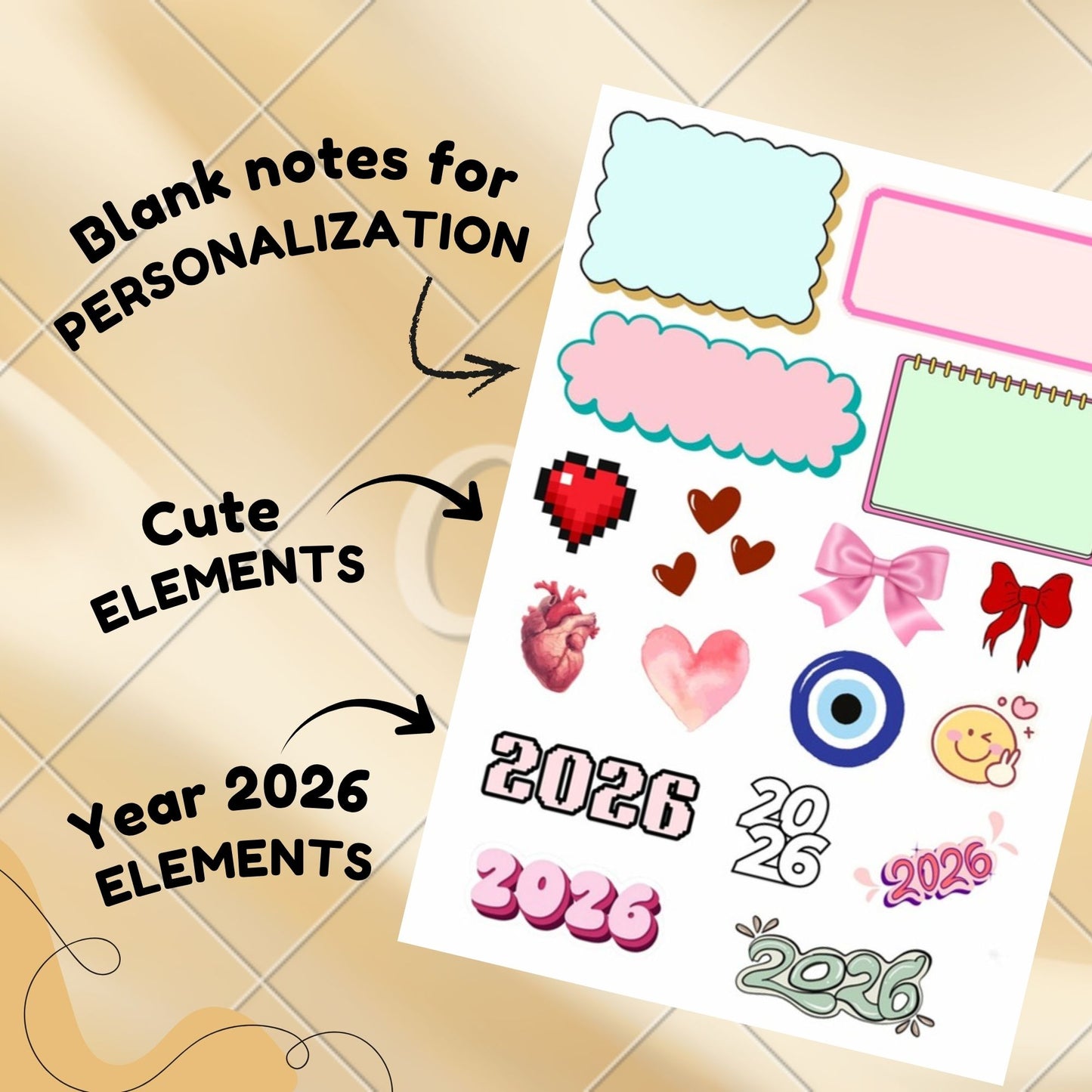 Posters Inc 2026 Vision Board for Manifestation Wall Posters 112 Elements Pack of 8 A4 Size 300 GSM Matte Paper for Wall, Bedroom, Hostel Motivational Life Goals Quotes Daily Affirmations Collection For Girls With Glue Dots Adhesive