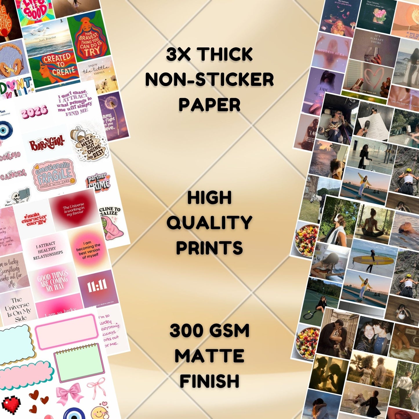 Posters Inc 2026 Vision Board for Manifestation Wall Posters 175 Elements Pack of 12 A4 Size 300 GSM Matte Paper for Wall, Bedroom, Hostel Motivational Life Goals Quotes Daily Affirmations Collection For Girls With Glue Dots Adhesive