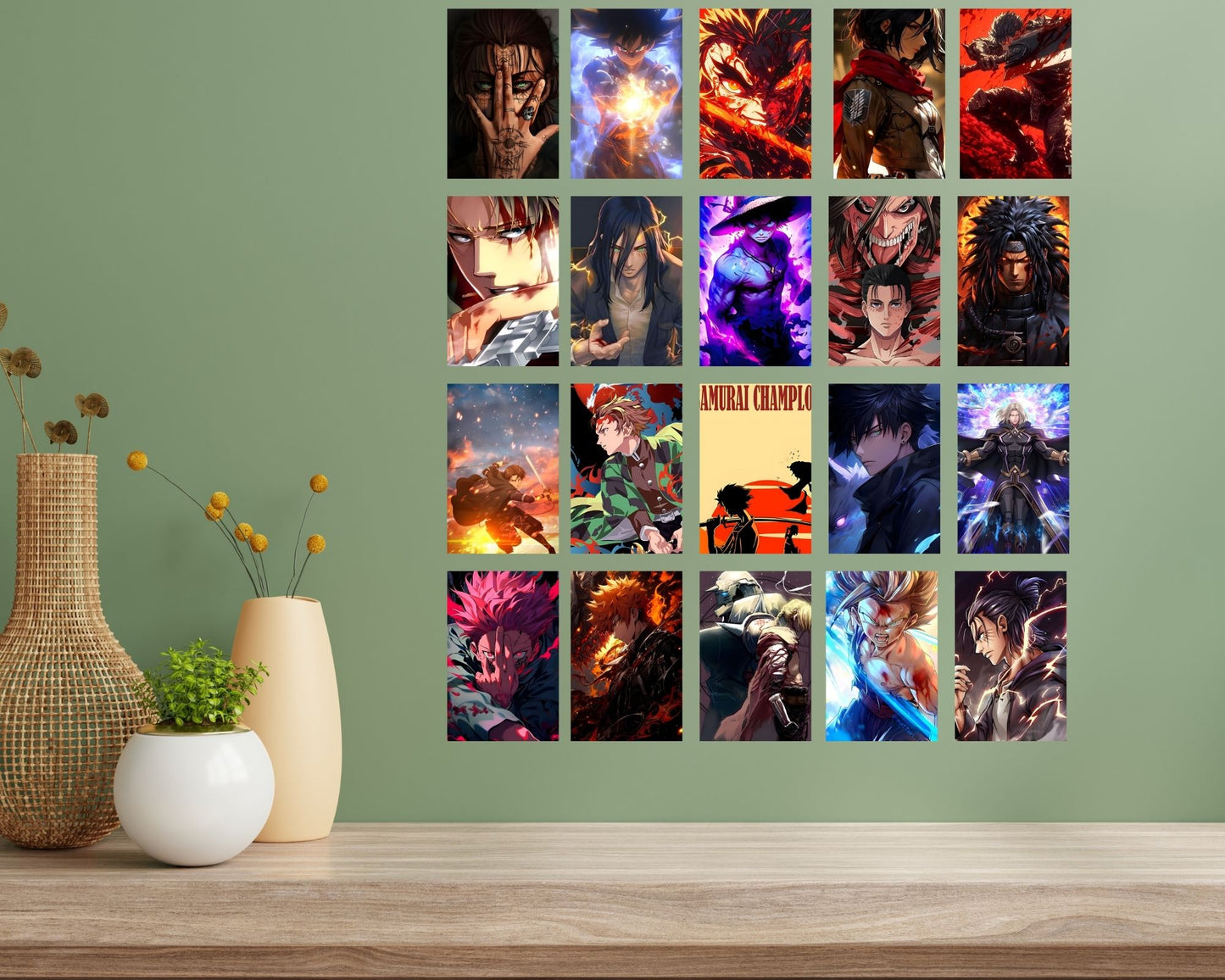 Posters Inc Demon Slayer, Naruto, Death Note, One Piece Anime Posters for Wall, Aesthetic Home Decor Items for Living Room, Birthday Gifts for Men, 300 GSM HD Quality Print, 8x2.5 inch Size Pack of 40