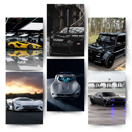 Car Posters Pack – 6 Designs That Turn Walls into Power ZonesHome & Office Room Décor-Glue Dots Included