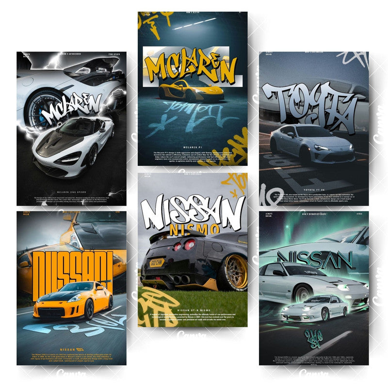 Car Poster Set – 6 Designs That Define Your VibeHome & Office Room Décor-Glue Dots Included