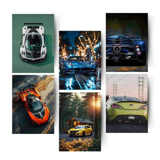 A4 Car Poster Set – 6 Legendary Cars That Define Power & PerformanceHome & Office Room Décor-Glue Dots Included