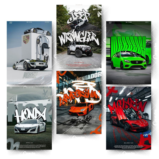 Aesthetic Car Poster Pack of 6 – Where Speed Meets Art for Your Dream RoomHome & Office Room Décor-Glue Dots Included