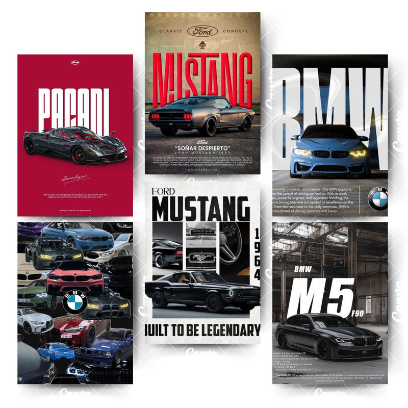Supercar Poster Set – 6 Designs That Scream PowerHome & Office Room Décor-Glue Dots Included