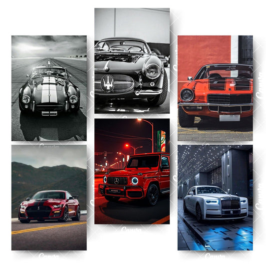 A4 Car Poster Set – 6 Prints That Speak Loud StyleHome & Office Room Décor-Glue Dots Included