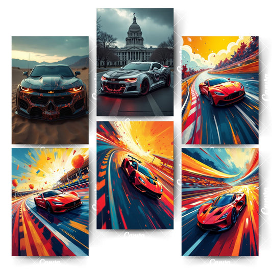 Pack of 6 Car Posters – Make Your Room Look Insta-WorthyHome & Office Room Décor-Glue Dots Included