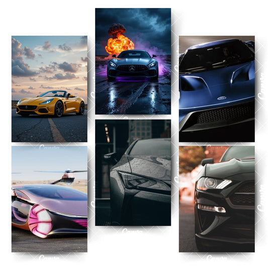 Car Posters Set – 6 Designs Every Car Lover WantsHome & Office Room Décor-Glue Dots Included