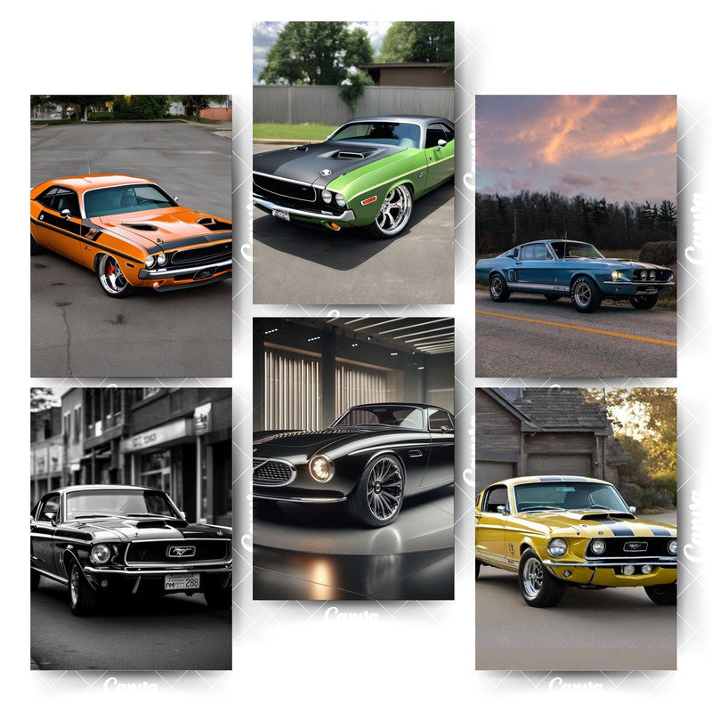 Pack of 6 Car Posters – Fuel Your Walls with StyleHome & Office Room Décor-Glue Dots Included