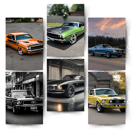 Pack of 6 Car Posters – Fuel Your Walls with StyleHome & Office Room Décor-Glue Dots Included