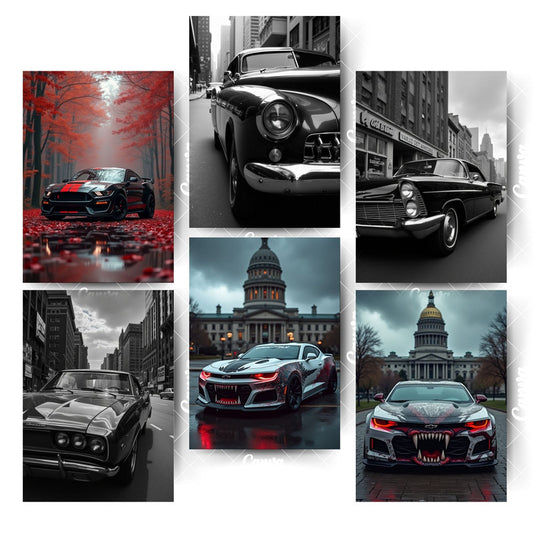 Pack of 6 Car Posters – Where Class Meets PerformanceHome & Office Room Décor-Glue Dots Included