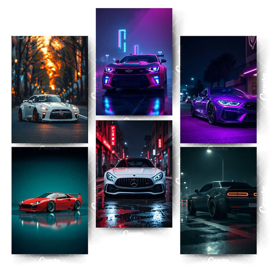 Car Posters Pack – 6 A4 Prints for Home & Office DecorHome & Office Room Décor-Glue Dots Included