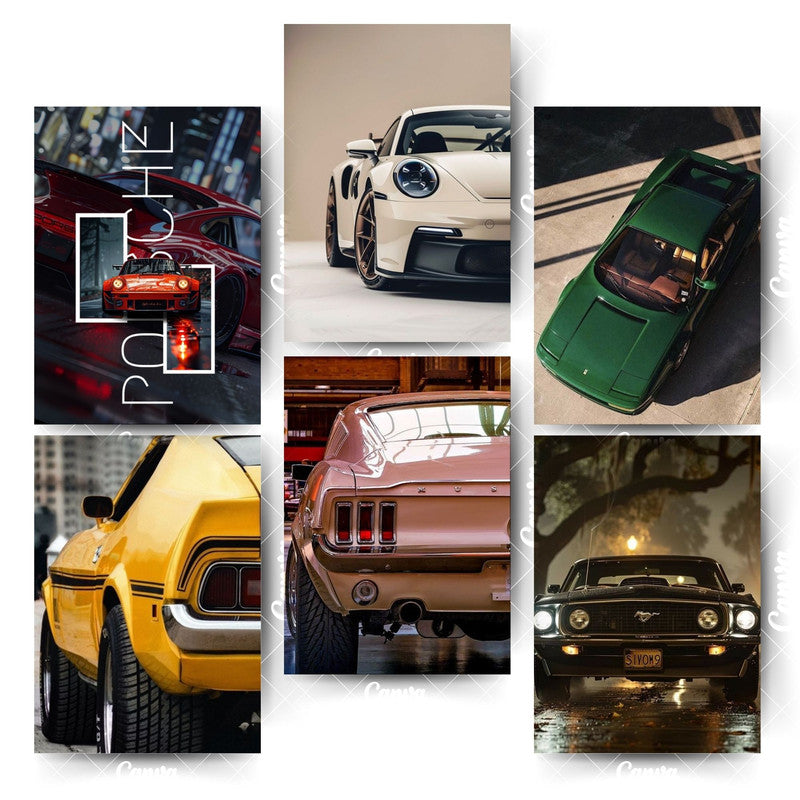 Modern Car Poster Pack – 6 Designs for Clean Aesthetic WallsHome & Office Room Décor-Glue Dots Included