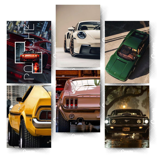 Modern Car Poster Pack – 6 Designs for Clean Aesthetic WallsHome & Office Room Décor-Glue Dots Included