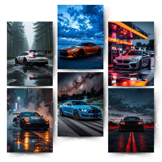 Luxury Auto Wall Art Set – 6 Posters of Pure Automotive ExcellenceHome & Office Room Décor-Glue Dots Included