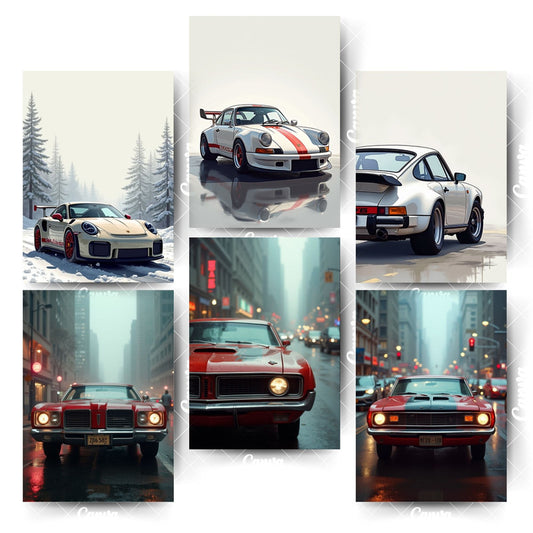 Pack of 6 Car Posters – Cool Designs for Cool RoomsHome & Office Room Décor-Glue Dots Included
