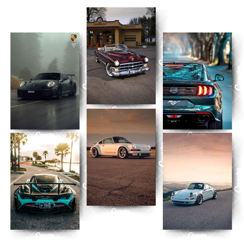 Pack of 6 A4 Car Posters – Premium Matte Finish Supercar Wall ArtHome & Office Room Décor-Glue Dots Included