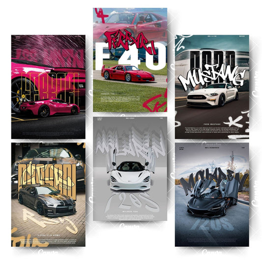 Aesthetic Supercar Posters – 6 Designs That Redefine CoolHome & Office Room Décor-Glue Dots Included