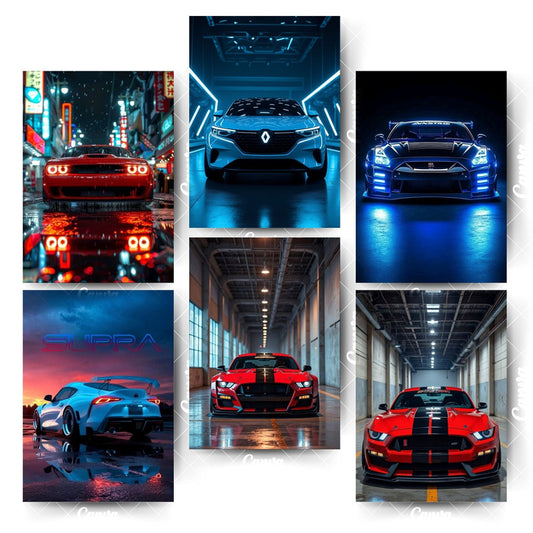 A4 Car Poster Pack – 6 Unique Designs for Modern InteriorsHome & Office Room Décor-Glue Dots Included