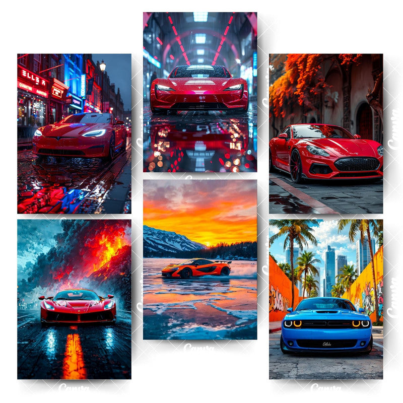 Elite Car Poster Set – 6 Exclusive Designs for Premium DecorHome & Office Room Décor-Glue Dots Included