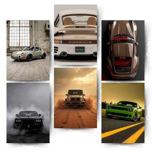 Car Poster Set – 6 Prints That Bring Motion to WallsHome & Office Room Décor-Glue Dots Included
