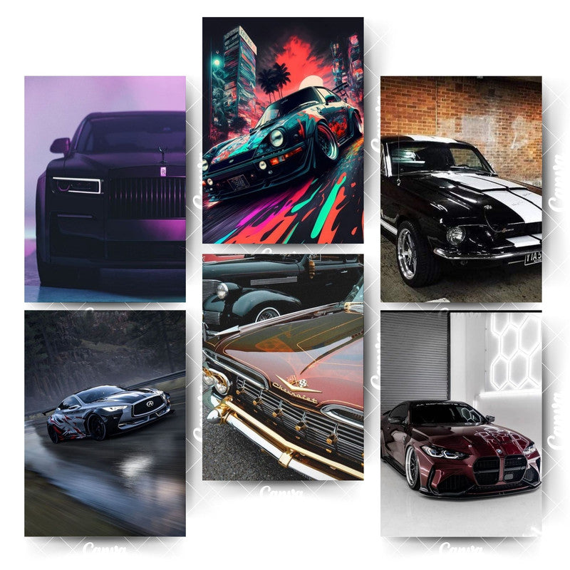 Car Poster Set – 6 Designs That Bring Racing Energy HomeHome & Office Room Décor-Glue Dots Included