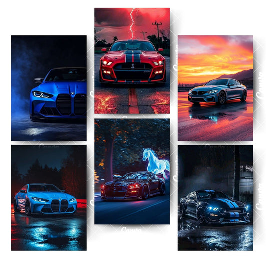 Car Poster Set – 6 Designs That Capture Pure PowerHome & Office Room Décor-Glue Dots Included