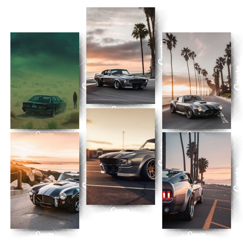 Pack of 6 Car Posters – Upgrade Your Space InstantlyHome & Office Room Décor-Glue Dots Included