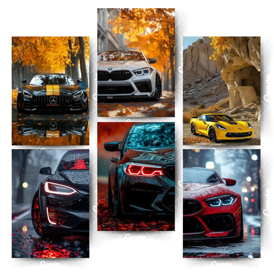 Car Poster Collection – 6 Designs for Sophisticated InteriorsHome & Office Room Décor-Glue Dots Included