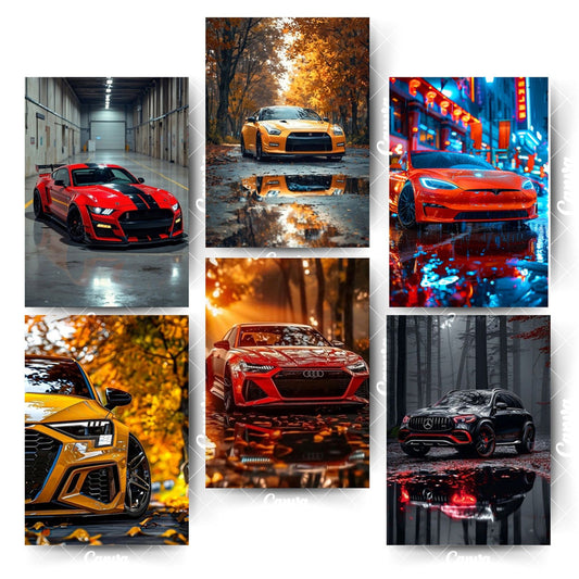 Pack of 6 A4 Car Posters – Iconic Supercars & Vintage Legends Wall Art for Bold Interiors Home & Office Room Décor-Glue Dots Included