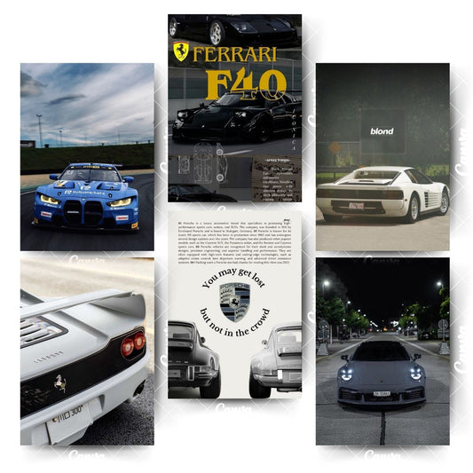 Car Poster Pack – 6 Prints Inspired by Automotive ExcellenceHome & Office Room Décor-Glue Dots Included